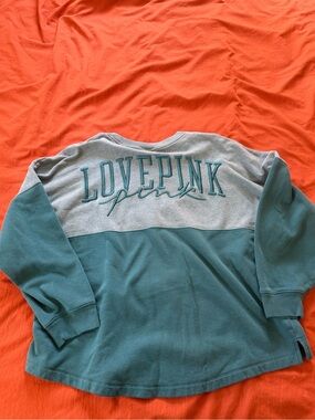 PINK Victoria's Secret Teal & Light Gray Colorblock "LOVE PINK" Pullover